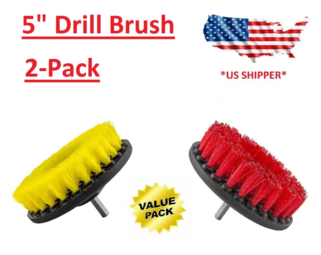 (2-Pack) 5 inch drill brush Heavy & Medium scrub combo car wall tile clean