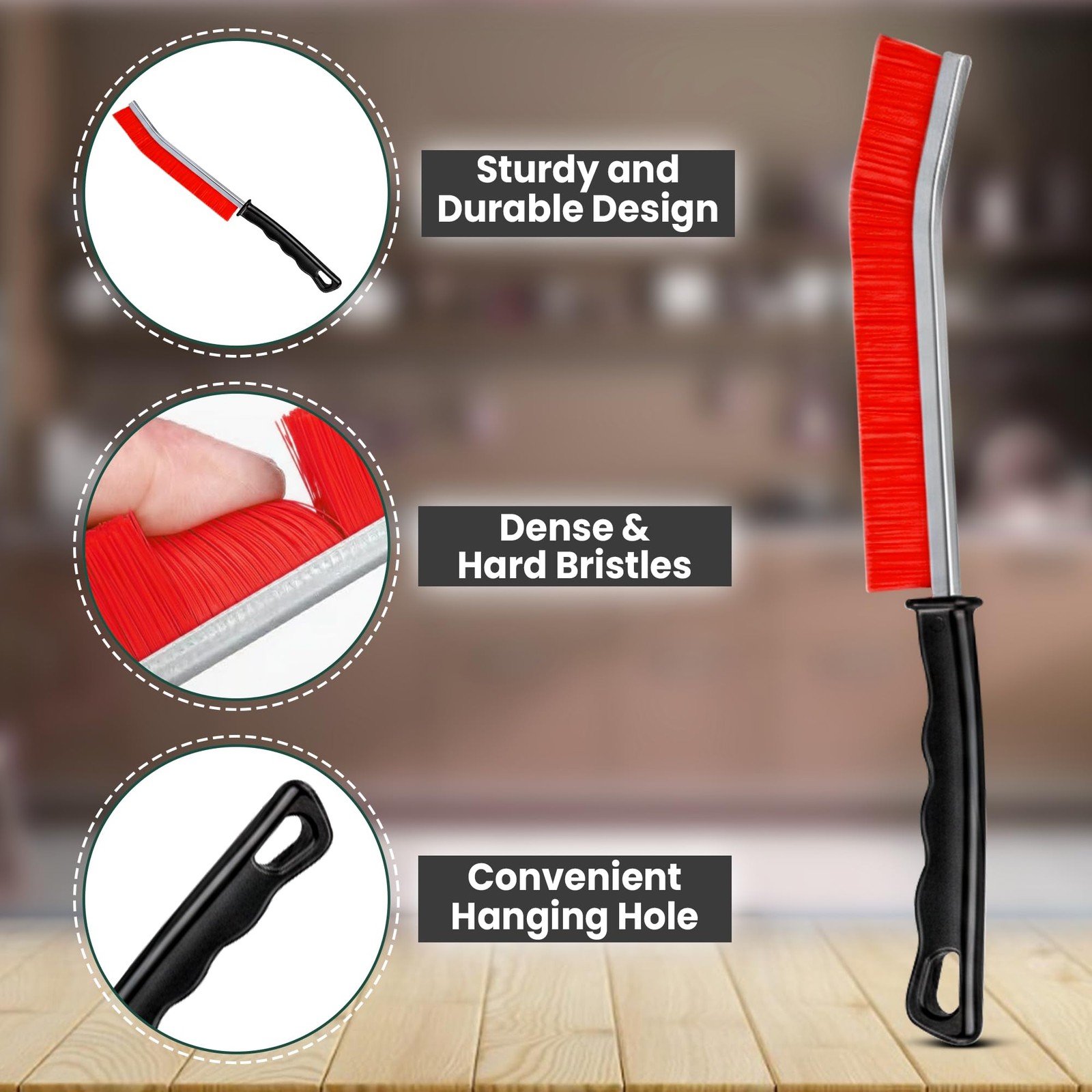 Crevice Cleaning Brush Set – 3Pcs Hard Bristle Cleaning Tools in Red, Black &…