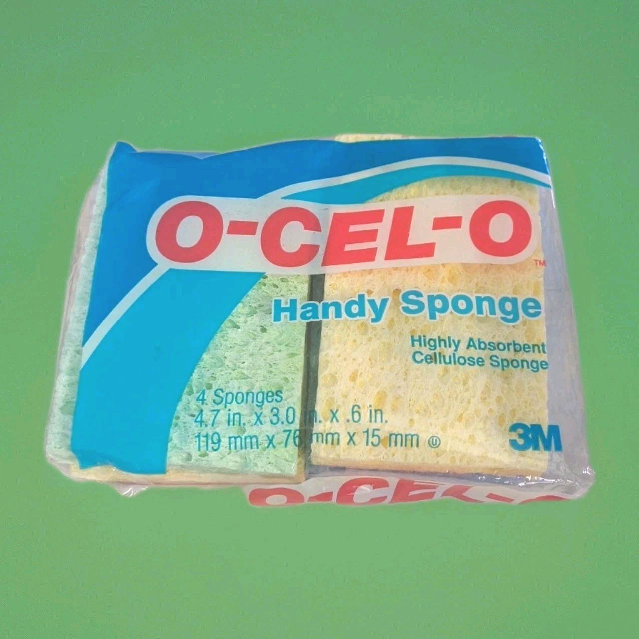 Vintage 1993 O-CEL-O Handy Sponges 3M USA Made (4) 4.7×3.0x0.6 Cellulose NOS