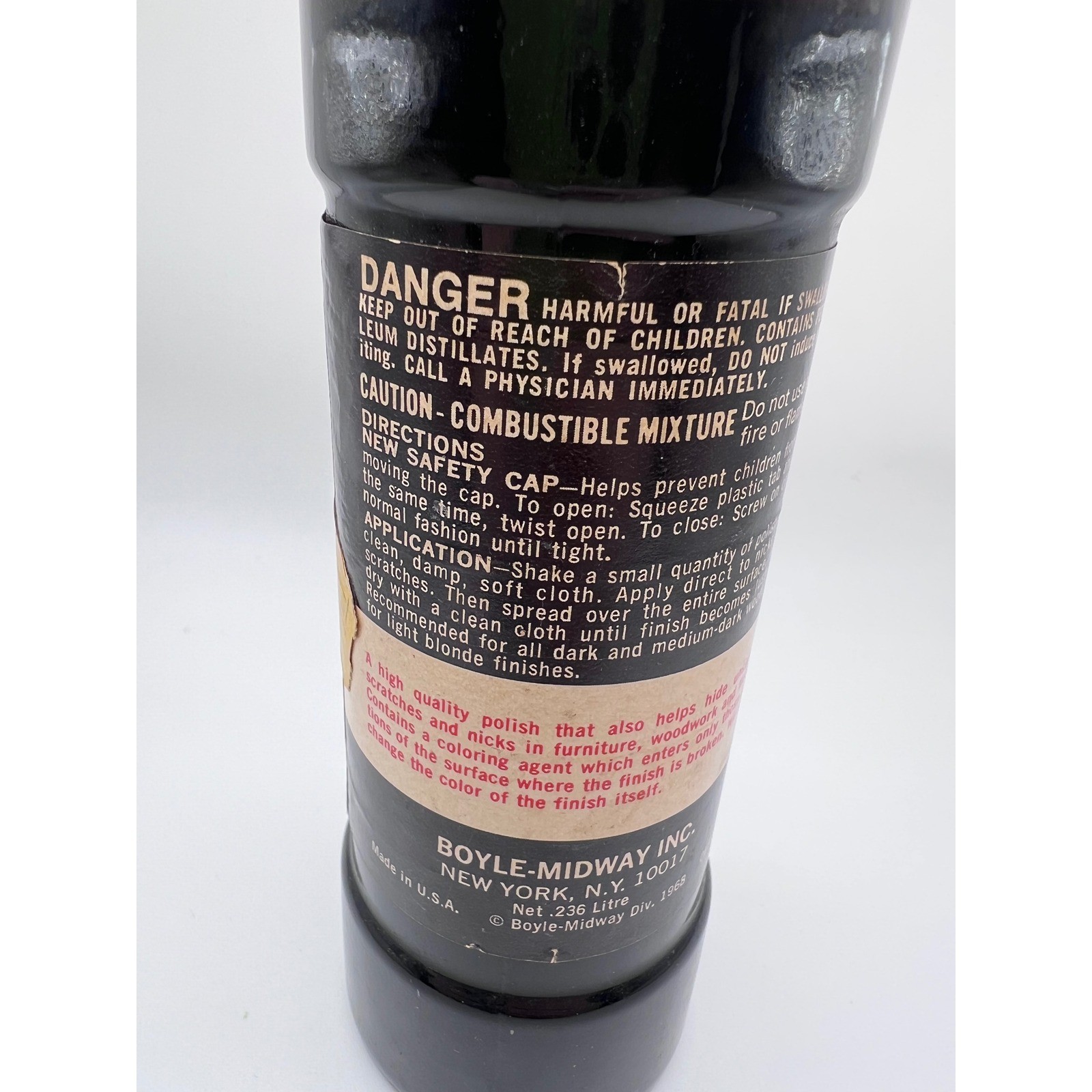 VTG Genuine Old English Scratch Cover 8OZ Glass Bottle 85% FULL Furniture Polish