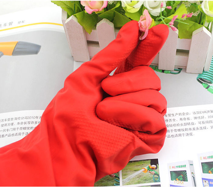 2Pairs Rubber Latex Warm Gloves Extra Long Cuff Sleeve Kitchen Dish Cleaning PVC