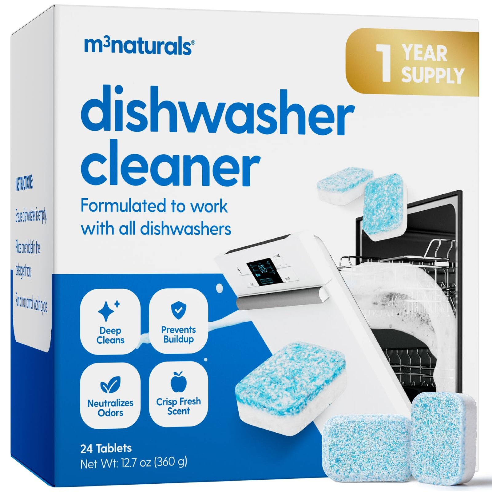 Dishwasher Cleaner Tablets Heavy Duty Descaler Odor Control 24 Apple Scented Pod
