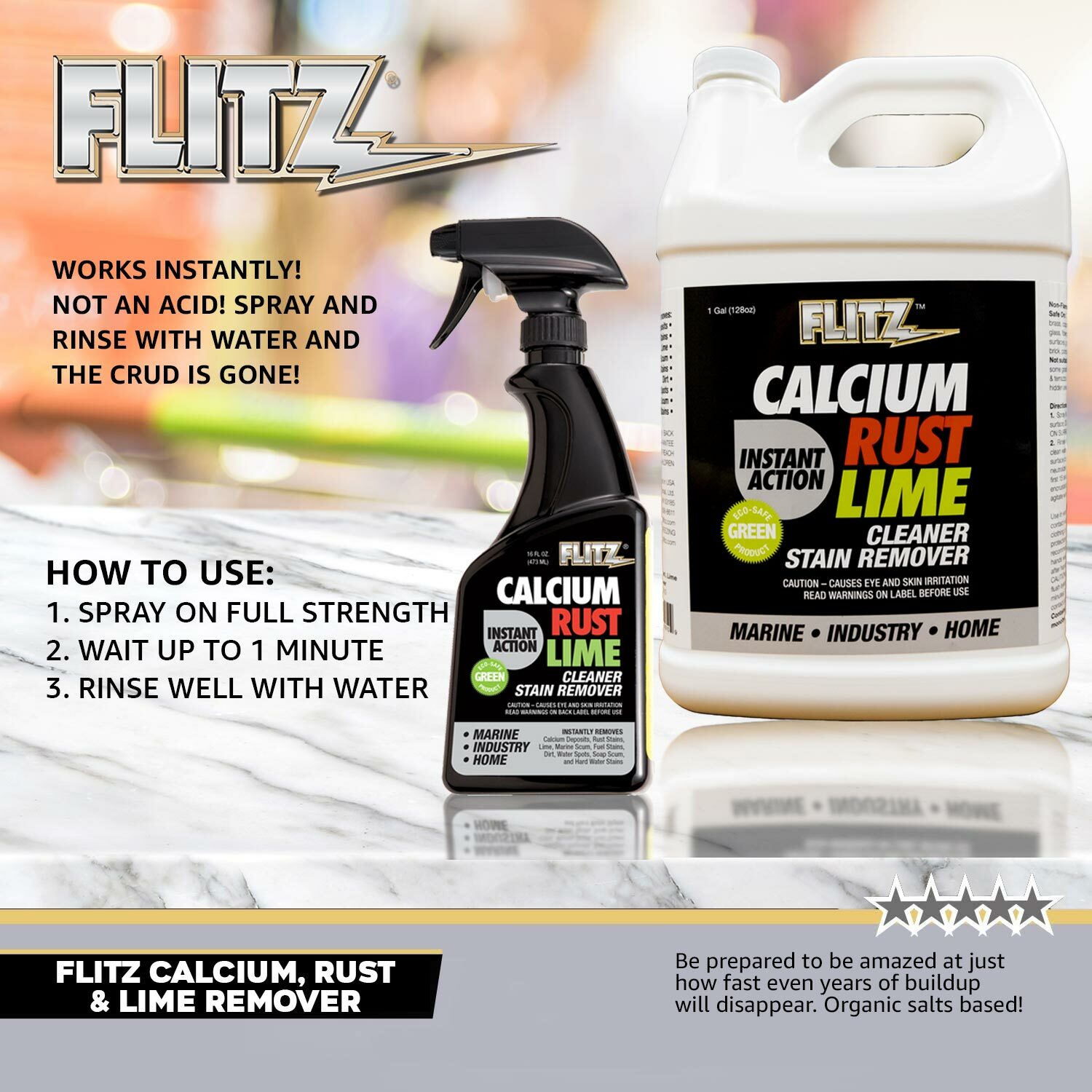 FLITZ Instant Calcium Lime and Rust Remover 16oz/473ml CR 01606 (SEE VIDEO)