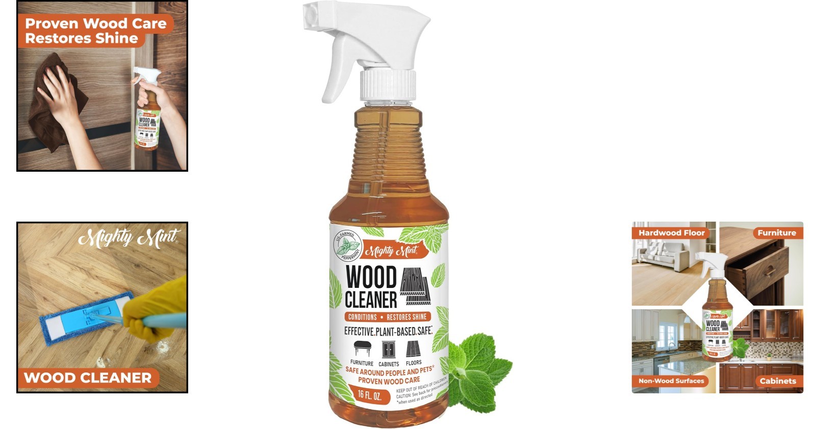 Gentle Plant-Based Wood Cleaner & Conditioner – Safe for Pets, 16 oz Peppermint