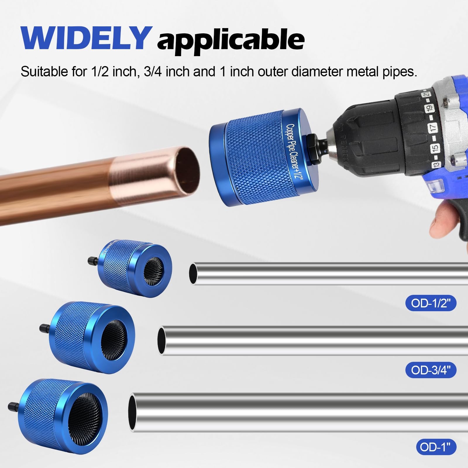 1/2″ 3/4″ & 1″ Copper Pipe Cleaner for Drill, Metal Tube Cleaning Brushes wit…