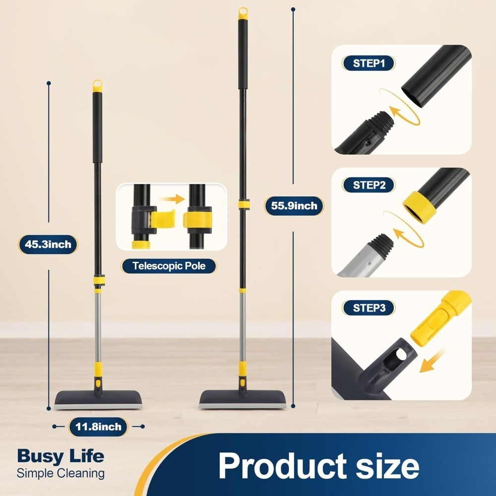 Telescopic Floor Scrub Brush with Stiff Bristles 2-in-1 Scraper for Shower Tile