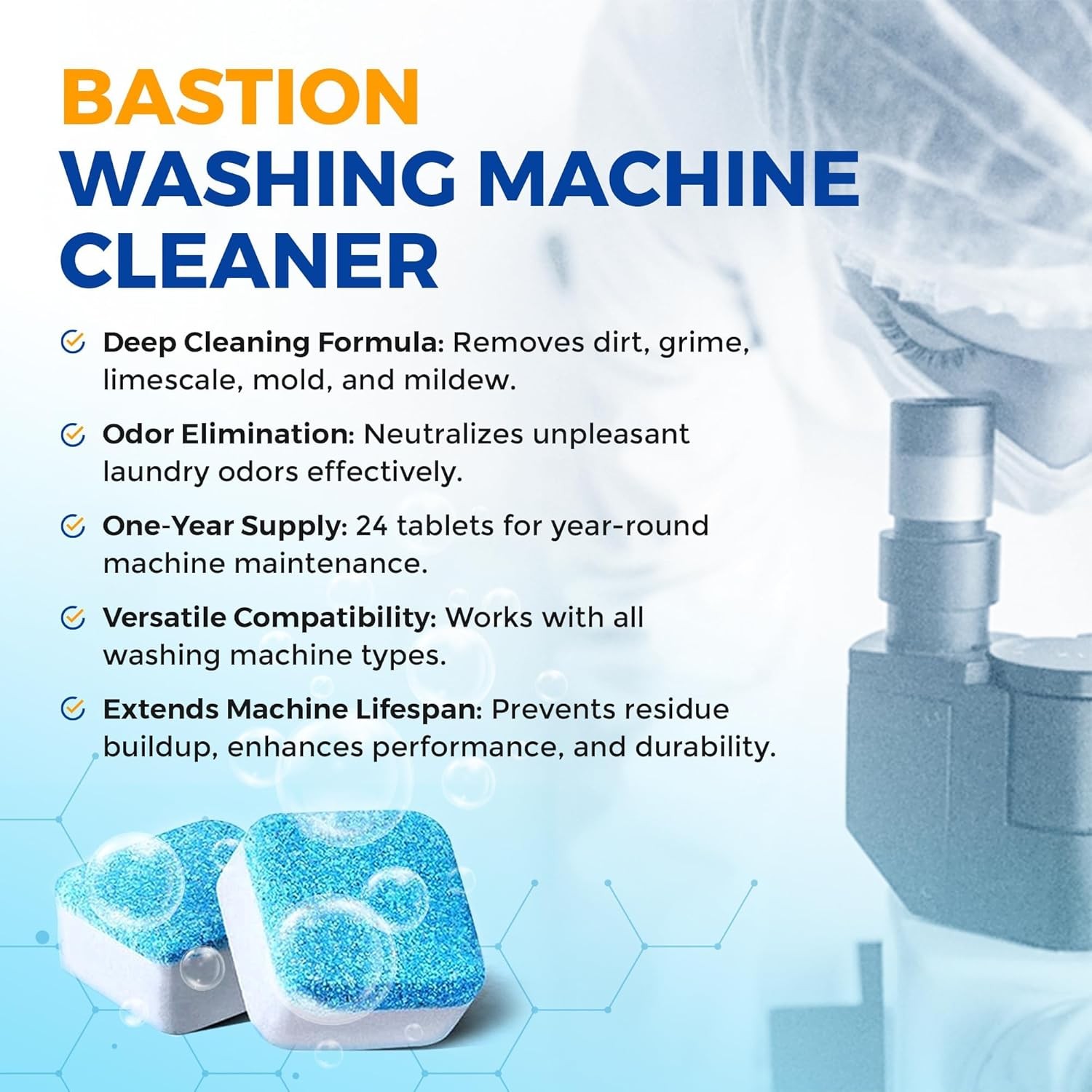 Washing Machine Cleaner Tablets 24 Pack Descaler Deep Cleaning HE Load