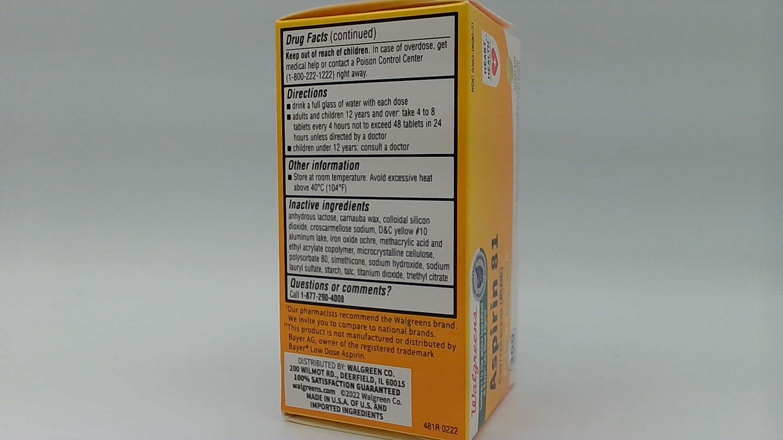 Aspirin 81 mg low dose enteric-coated tablets, 300 count- EXP: 07/2028