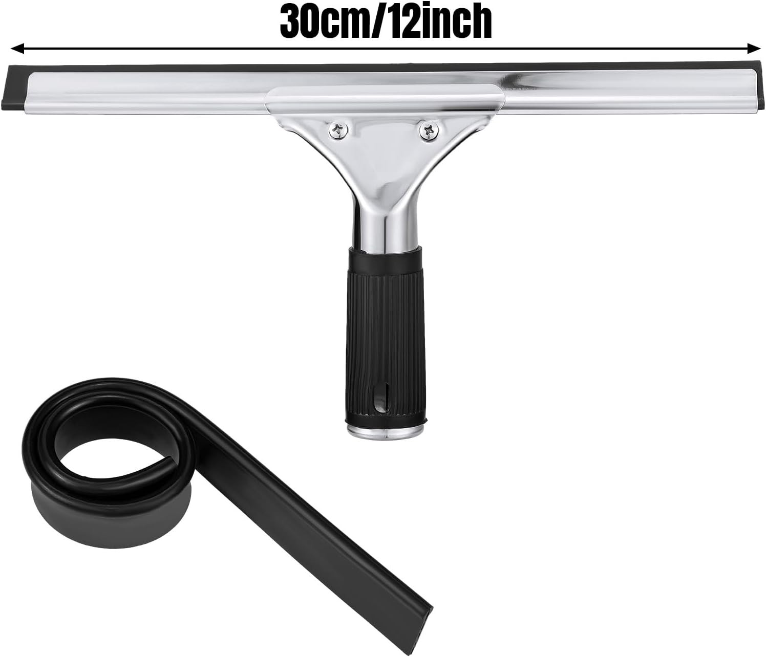 6 Pc 12” Steel Window & Glass Squeegee Set with Replacement Rubber Blades
