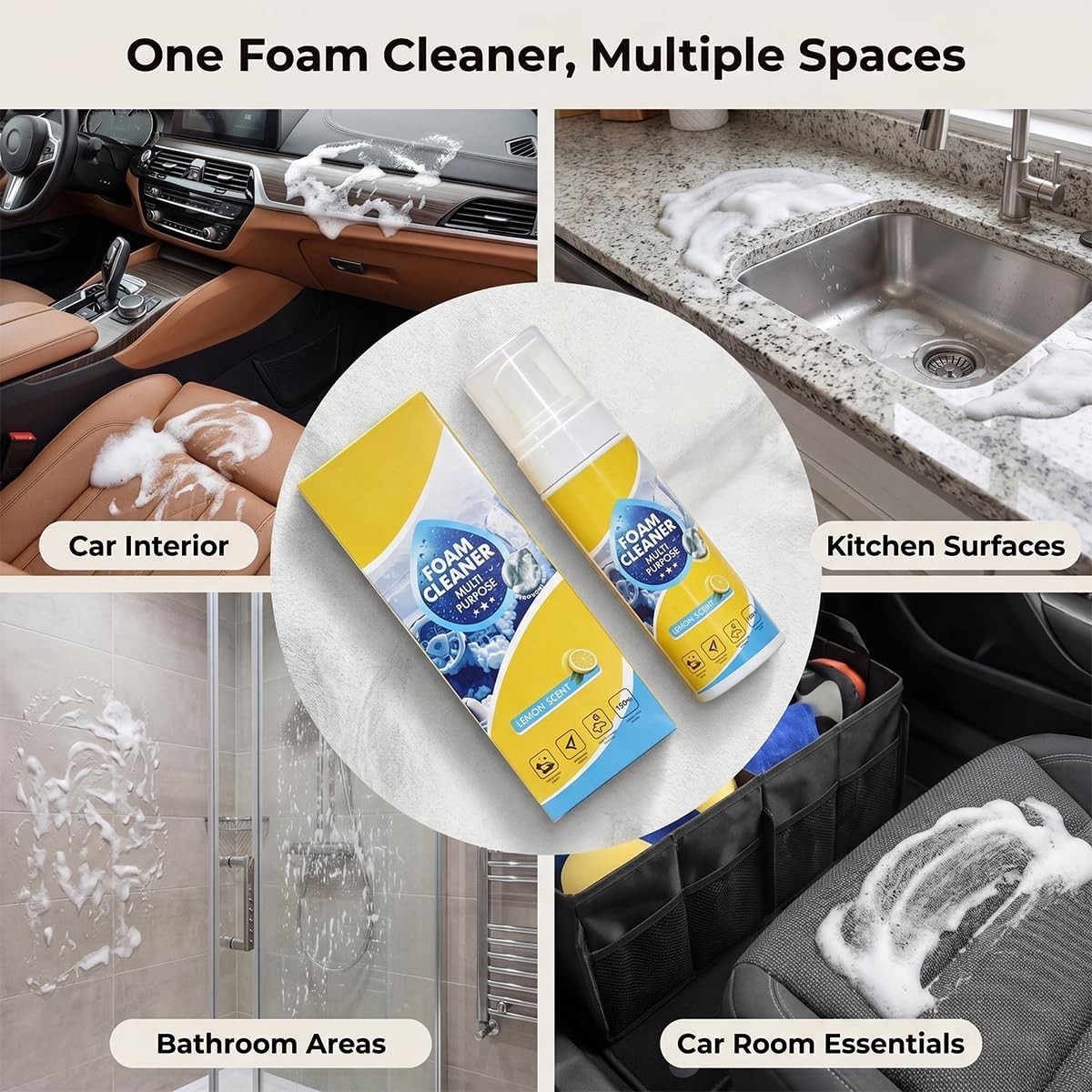 4-in-1 Multi-Enzyme Foam Cleaner, All-Purpose Spray 5oz with Sponge & Towel