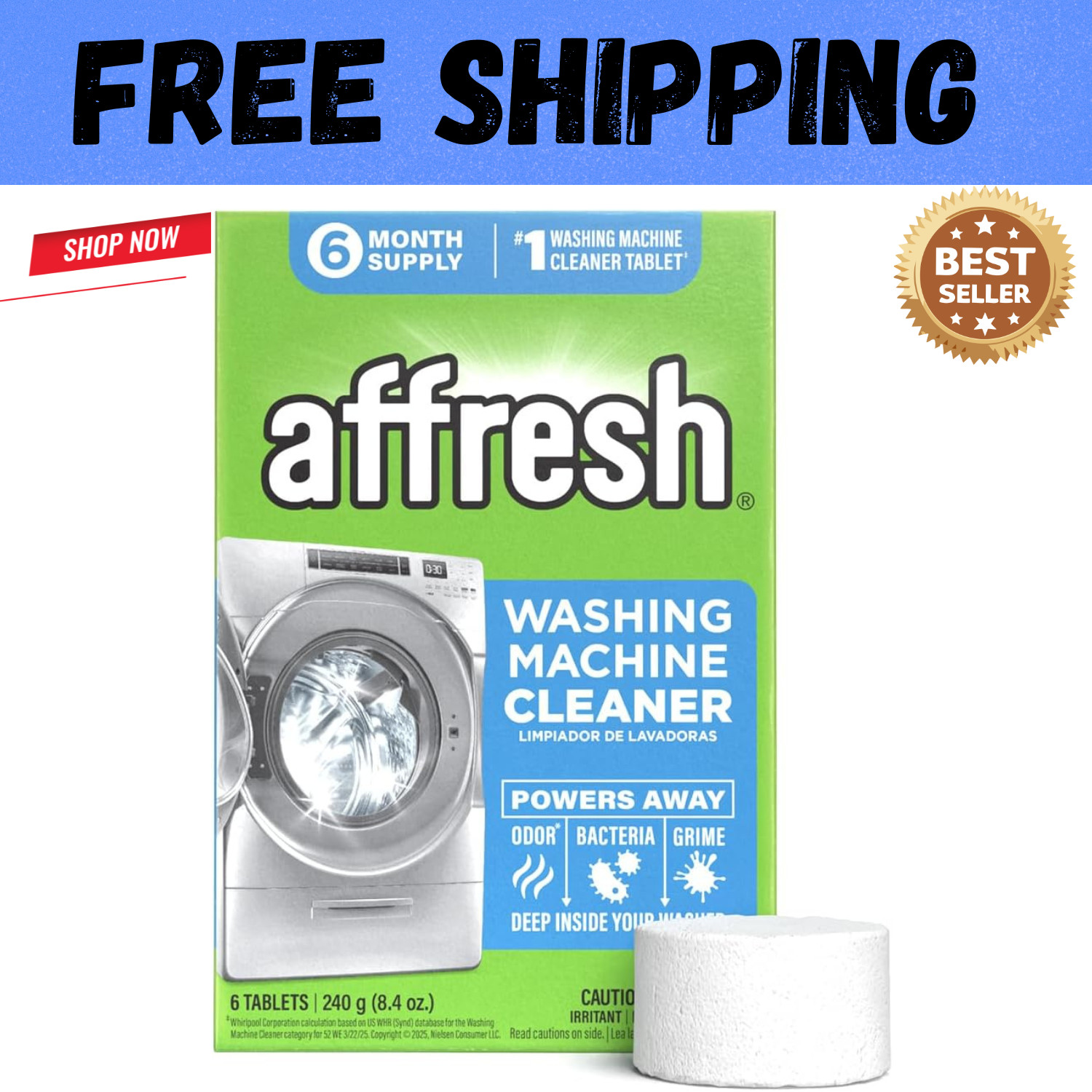 Affresh Washing Machine Cleaner 6 Month Supply Cleans Front Load And Top Load.