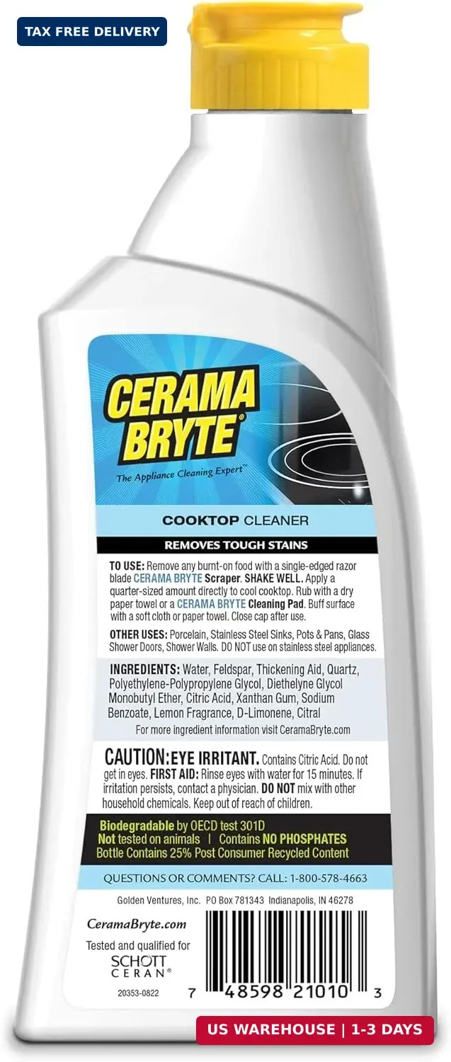 Cerama Bryte Combo Kit Pads & Removes Tough Stains Cooktop and Stove Top Cleaner
