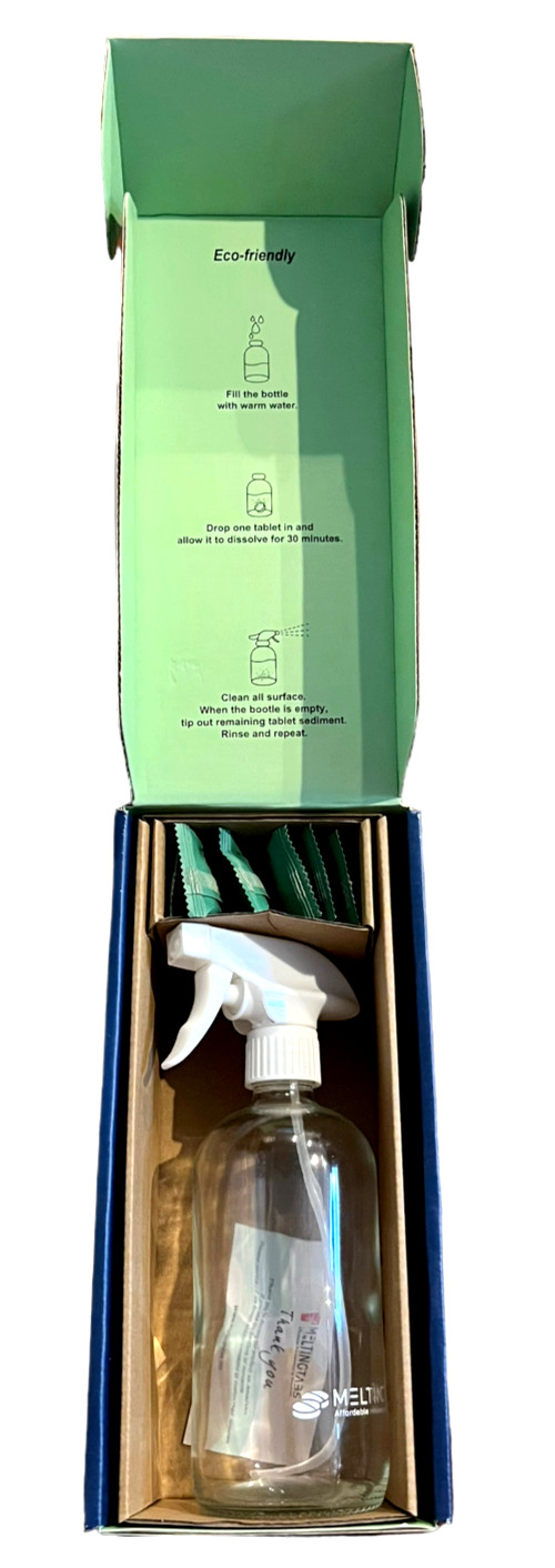 MELTINGTABS Multi-Surface Cleaner – Eucalyptus Mint – 6 Tablets + 500ml Bottle