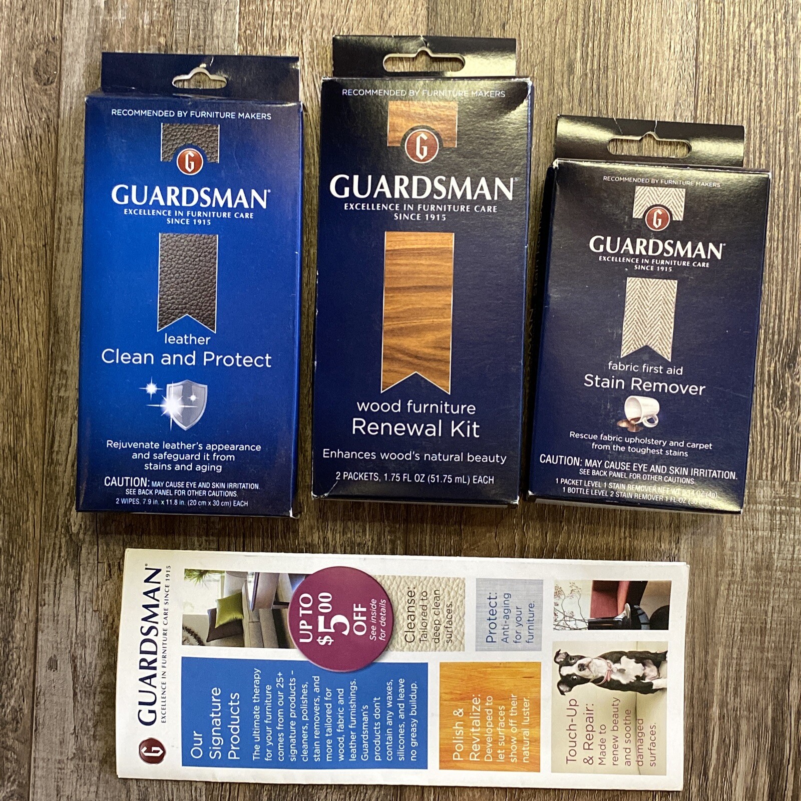Lot of Guardsman Furniture Care Kit Fabric Leather Wood Original Box Wipes Cloth
