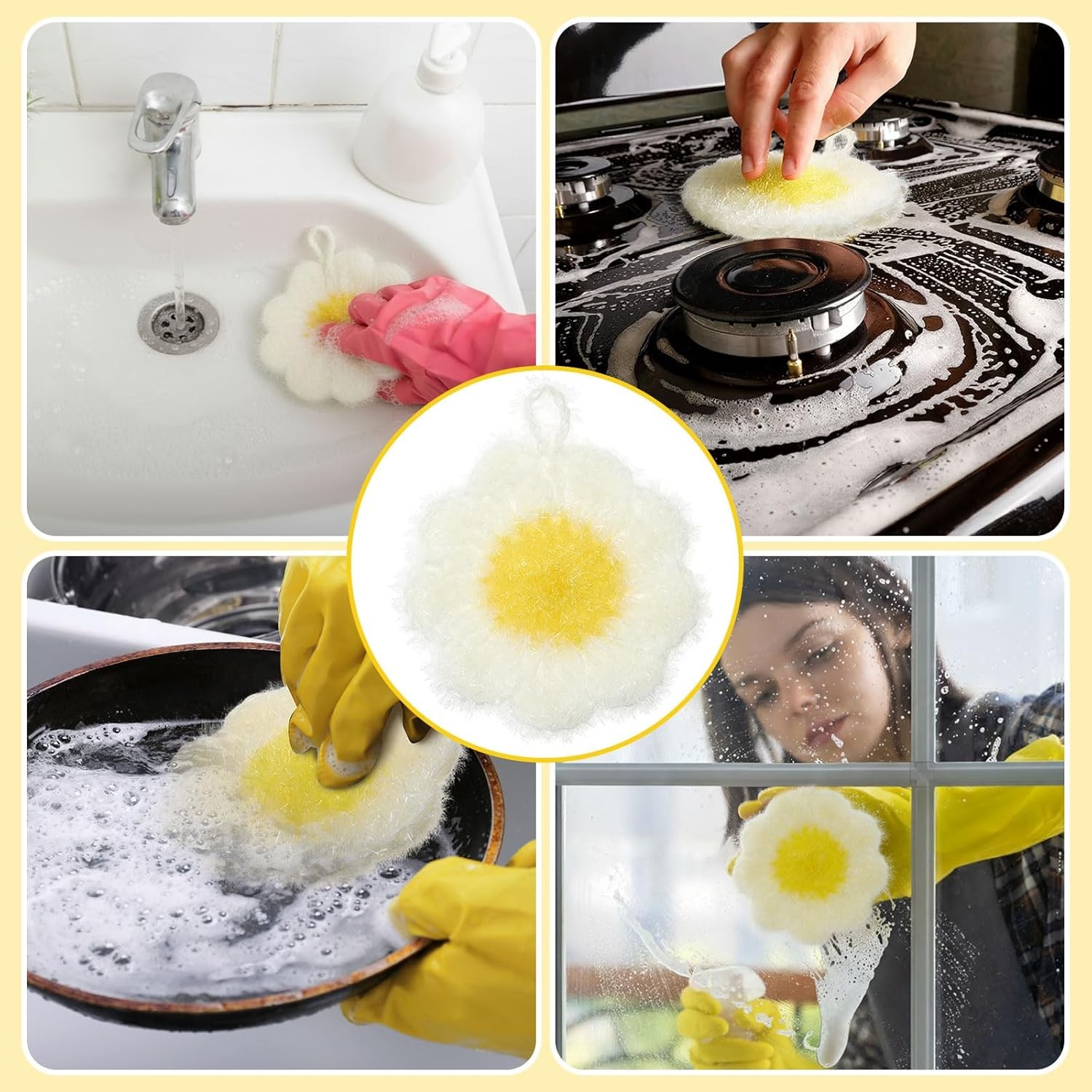 6 Piecs Fun Daisy Shape Dish Sponge Gifts Dual Sided Non Scratch Daisy Dish