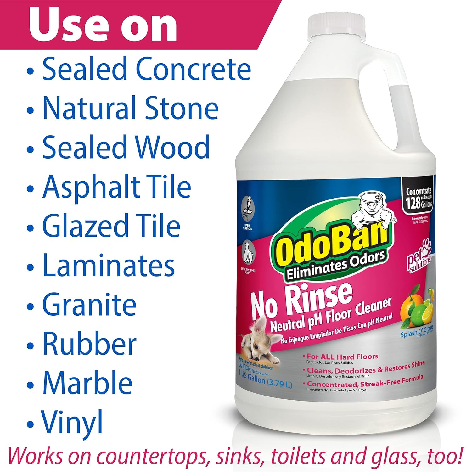Pet Solutions No Rinse Neutral Ph Floor Cleaner Concentrate, Made in the USA, 1