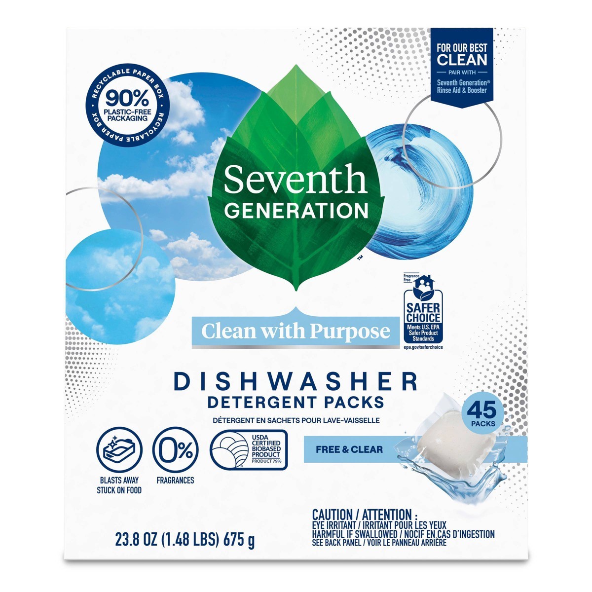Seventh Generation Free & Clear Natural Dishwasher Detergent Packs – 45ct