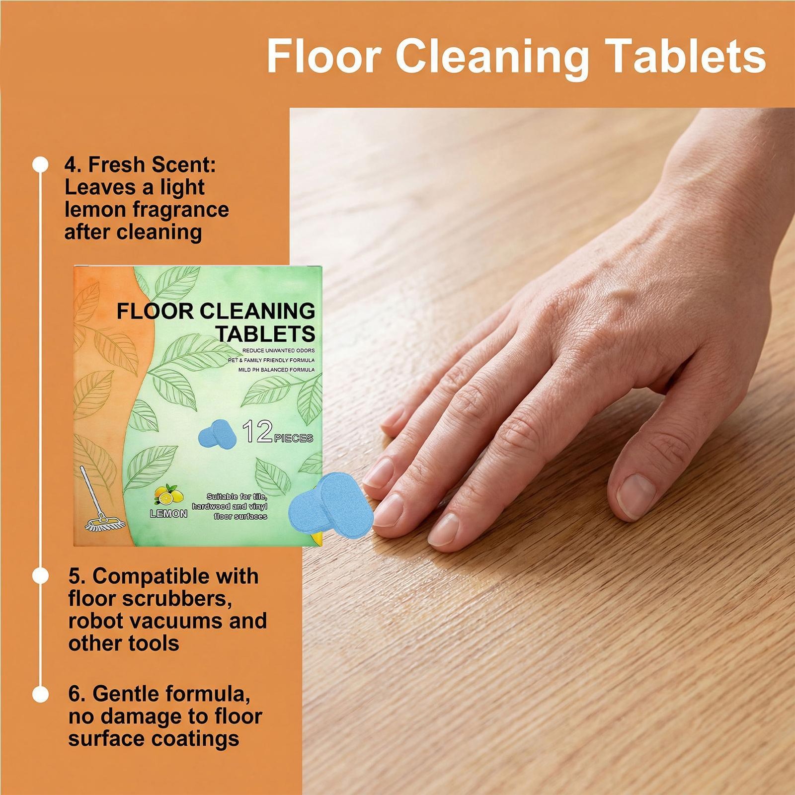 Floor Cleaner Tablets 12 Pieces Effective Mild Sheets Solution Stain Removal Age