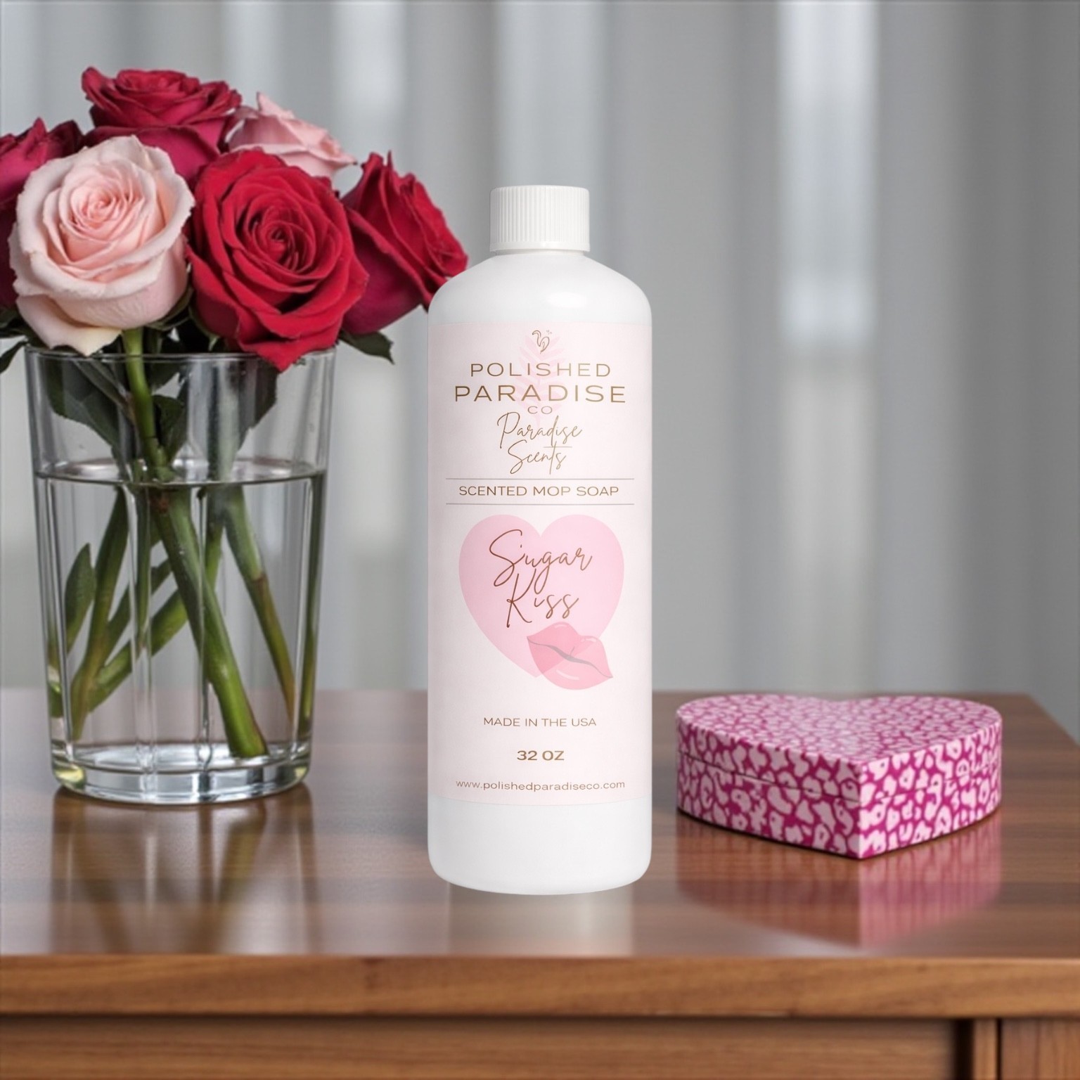 Pink Sugar Kiss Scented Mop Soap, Valeninte’s Day Floor Cleaner, US made, 32 Oz