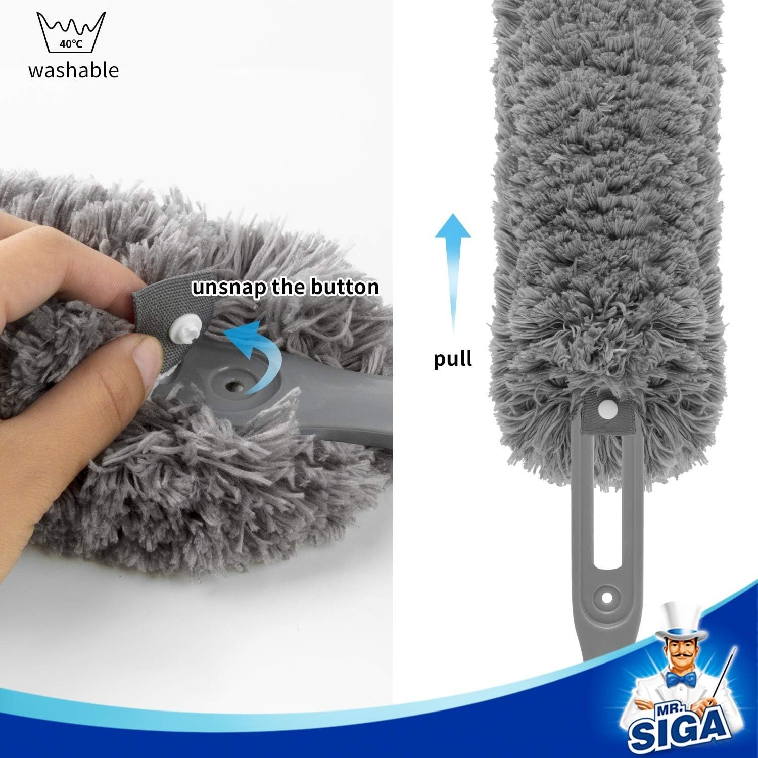 High-Performance Gray Microfiber Duster, Washable, Ideal for Modern Homes