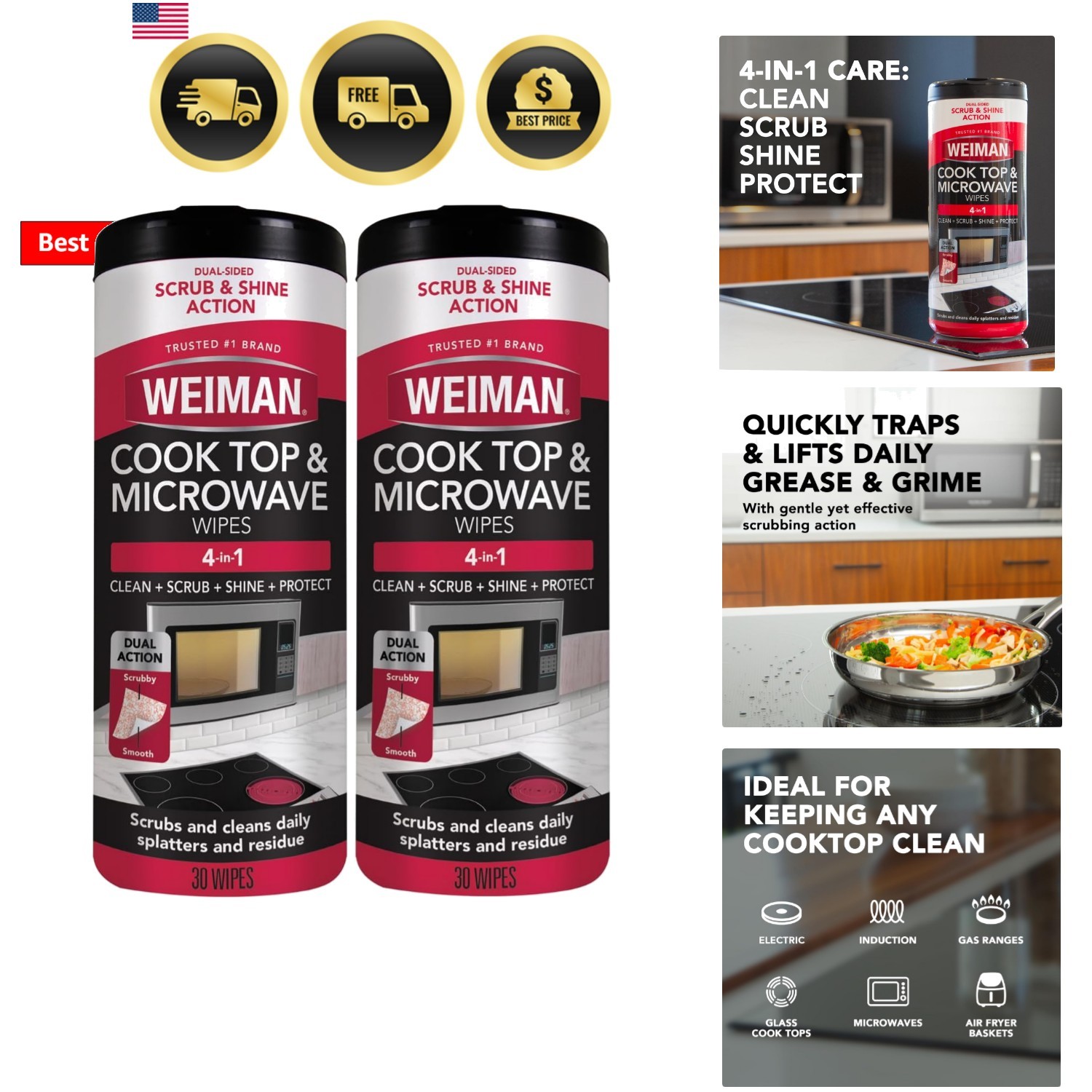 Glass Cooktop and Microwave Wipes – 2 Pack – Cleaner for Daily Use Profession…