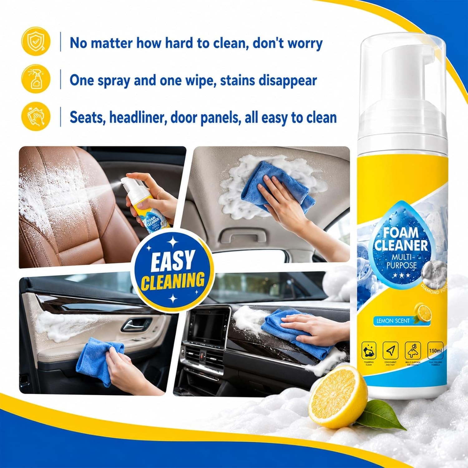 Multi-Enzyme Foam Cleaner,All-Purpose Deep Cleaning Spray For Car,Kitchen,Sofa