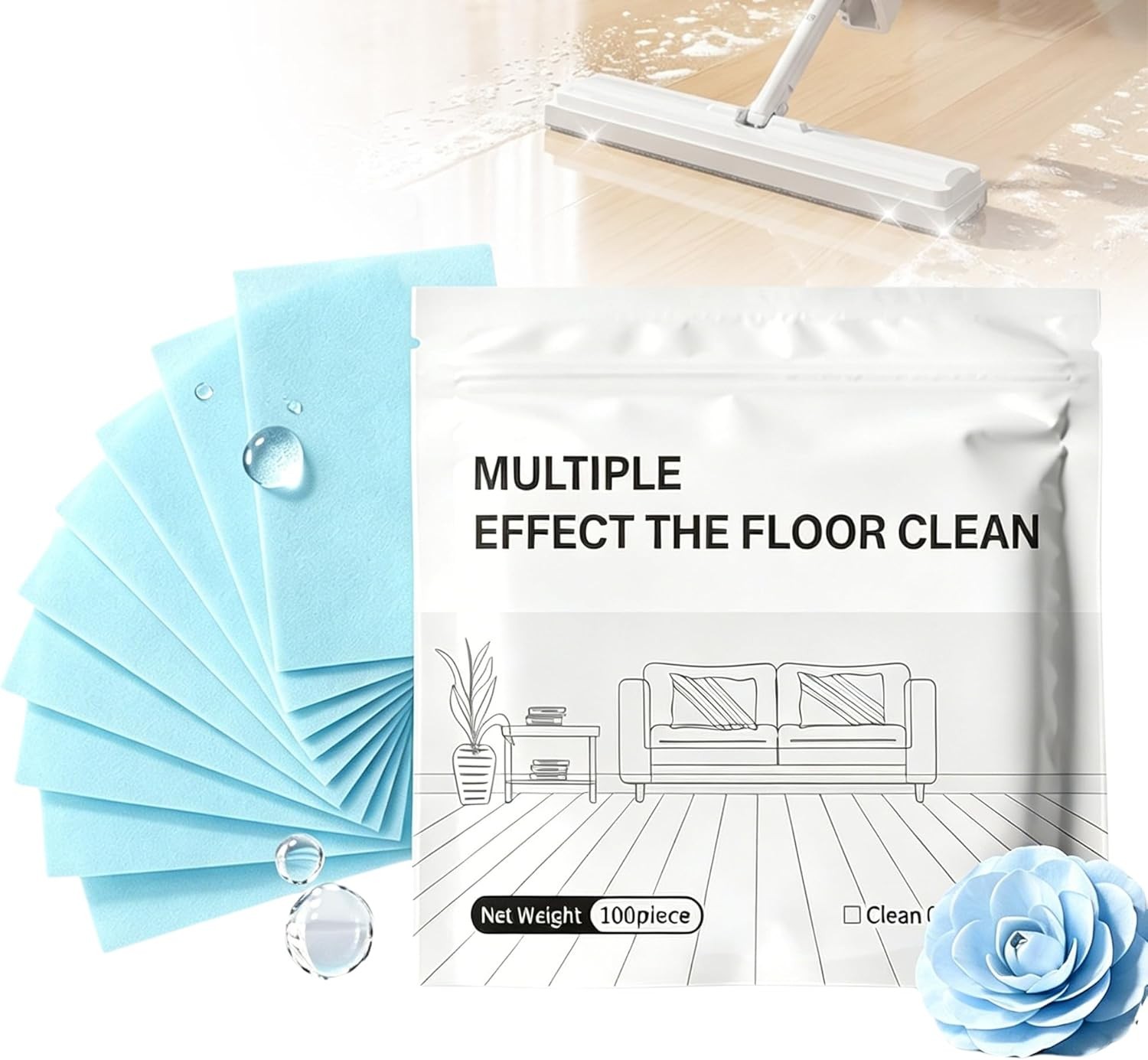 100 Pieces Multi-Effect Floor Clean Tablets, Water-Soluble Floor Cleaning Sheets