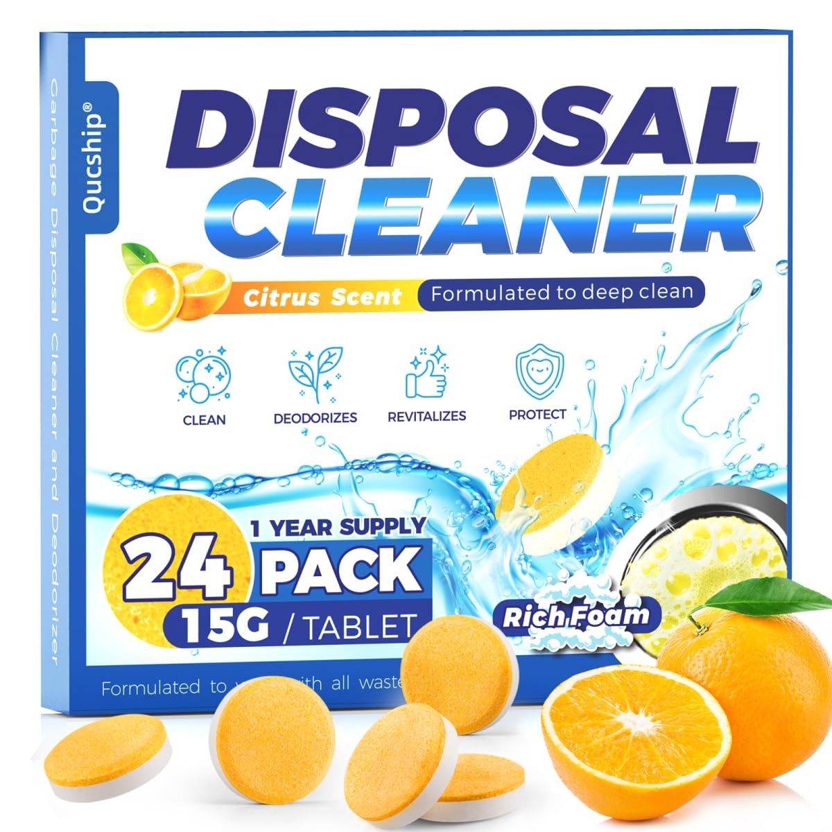 Garbage Disposal Cleaner and Deodorizer Tablets – 24 Pack, Powerful XXL Foaming