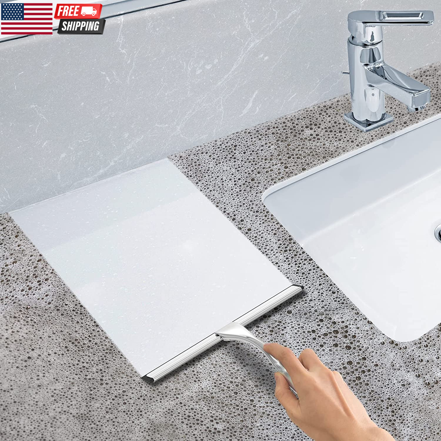 All-Purpose Stainless Steel Shower Squeegee for Shower Glass Door with 2 Adhesiv
