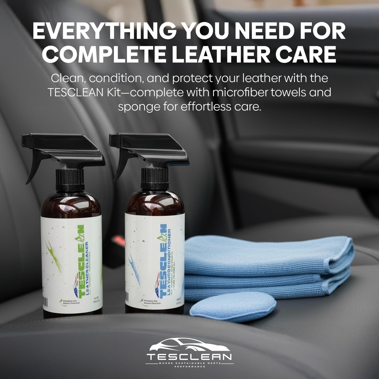 Tesla Leather Seat Cleaner & Conditioner, Made in the USA, Tesla Cleaning Kit…