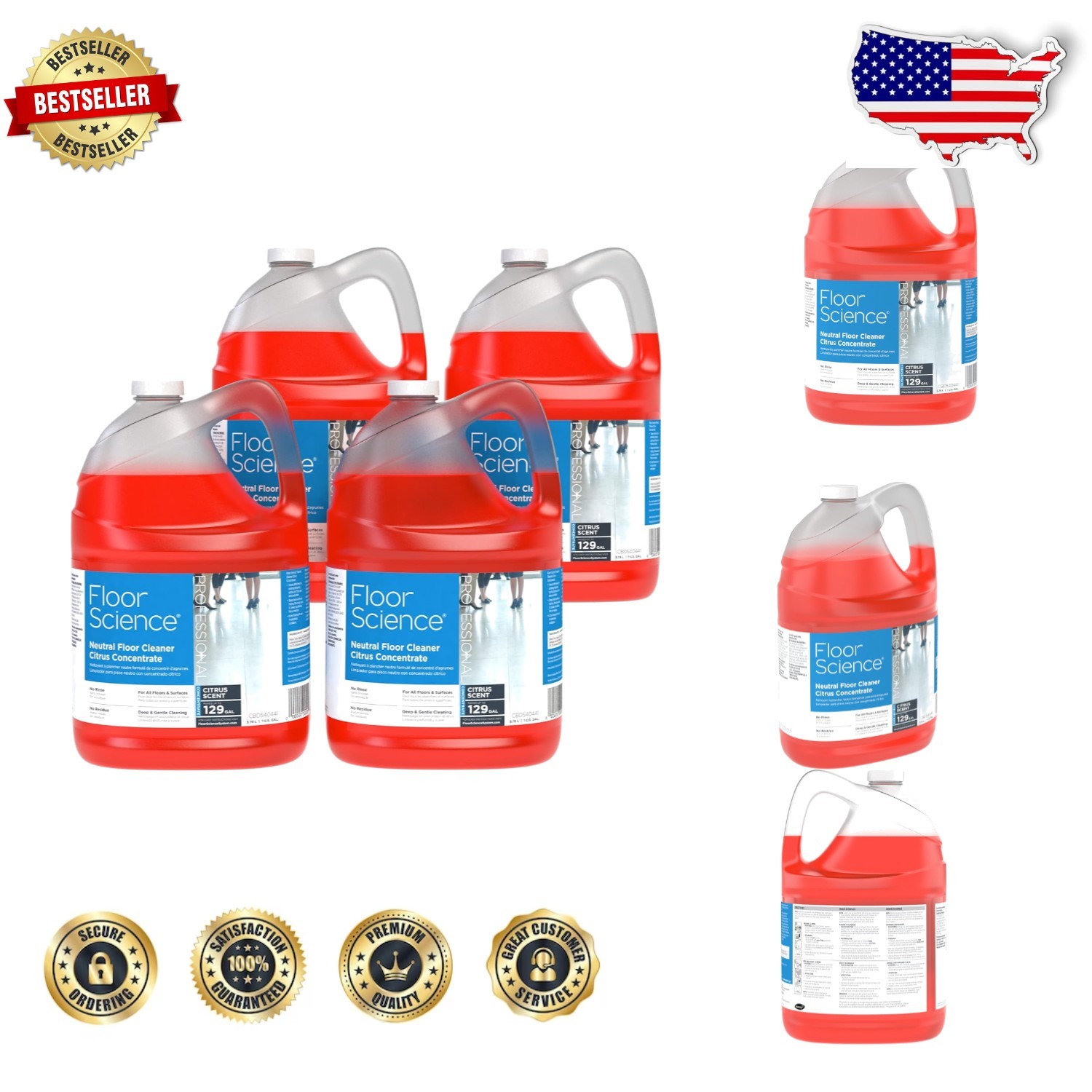 Professional Floor Cleaner 4 Gal pH Neutral Citrus Concentrate Residue Free