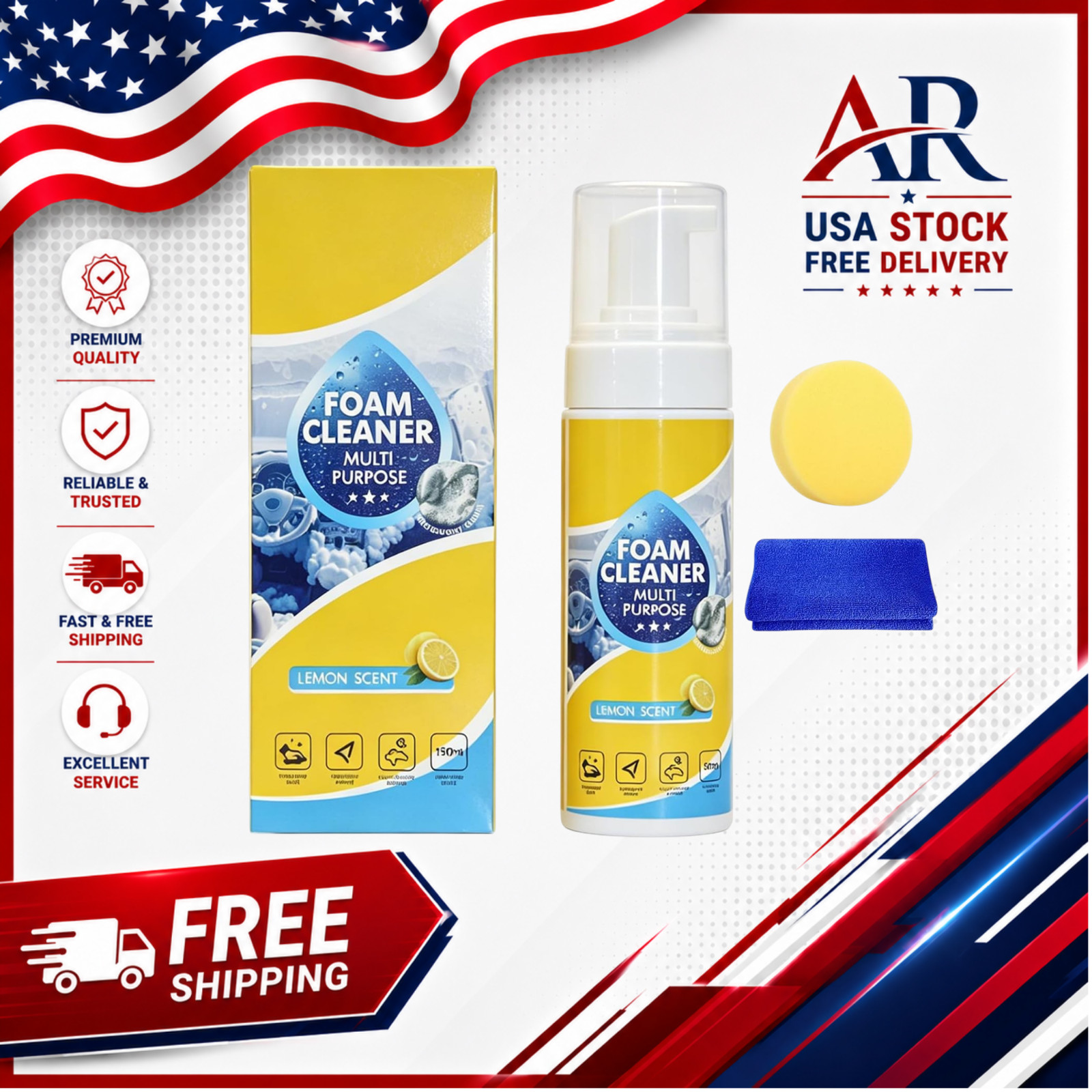 4-in-1 Multi-Enzyme Foam Cleaner, All-Purpose Spray 5oz with Sponge & Towel