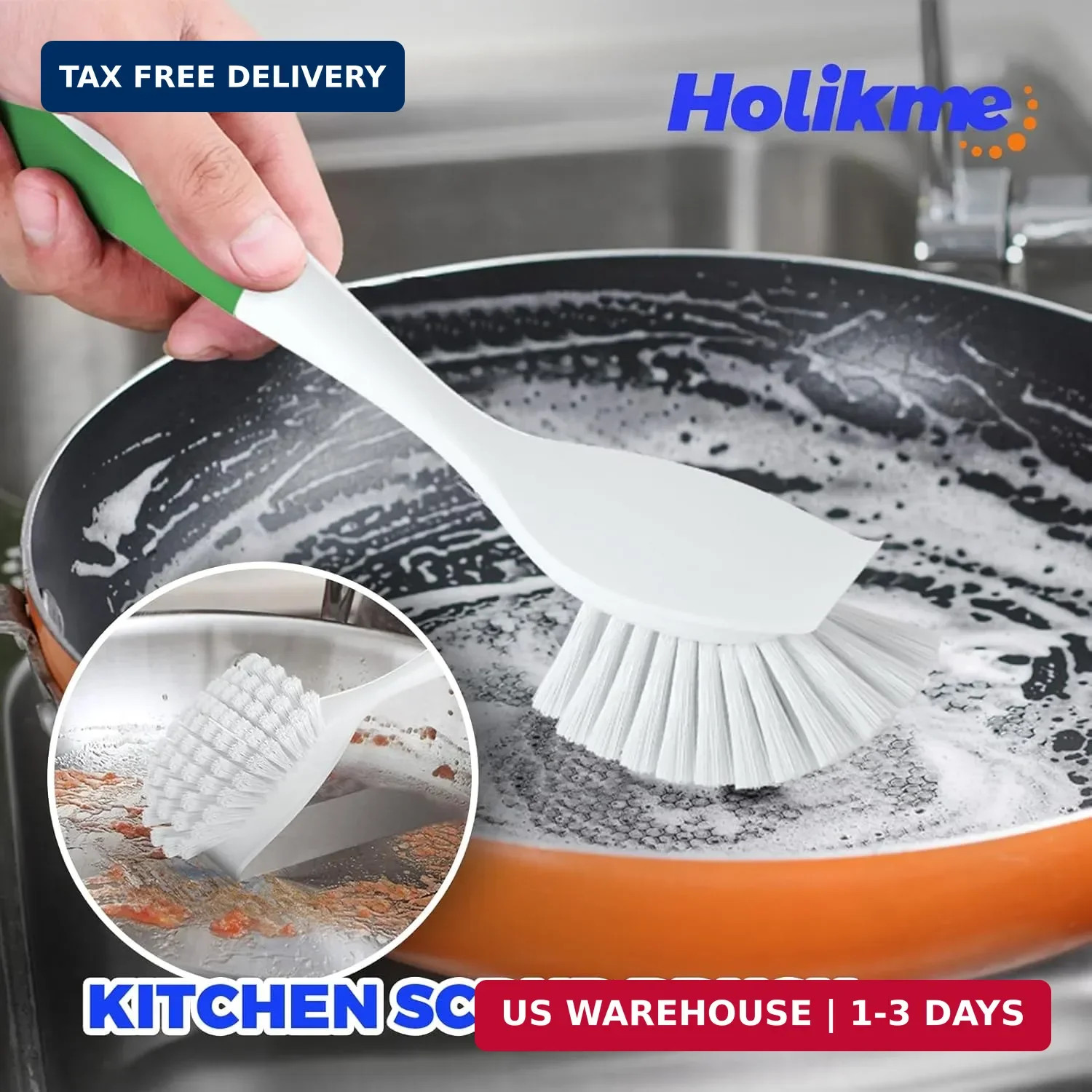 Holikme 6 Pack Dish Brush with Handle Kitchen Cleaning Brush Set for Pot, Pan, K