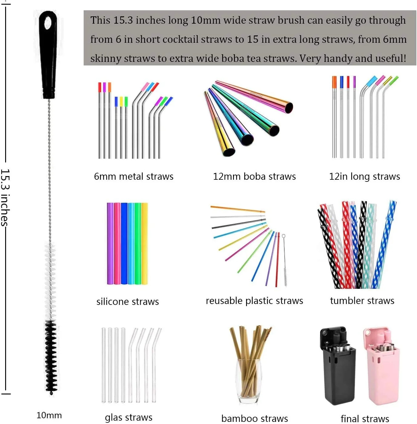 ALINK 8-Pack Bottle Cleaning Brush Set – Long Handle Black Bottle Cleaner for Wa