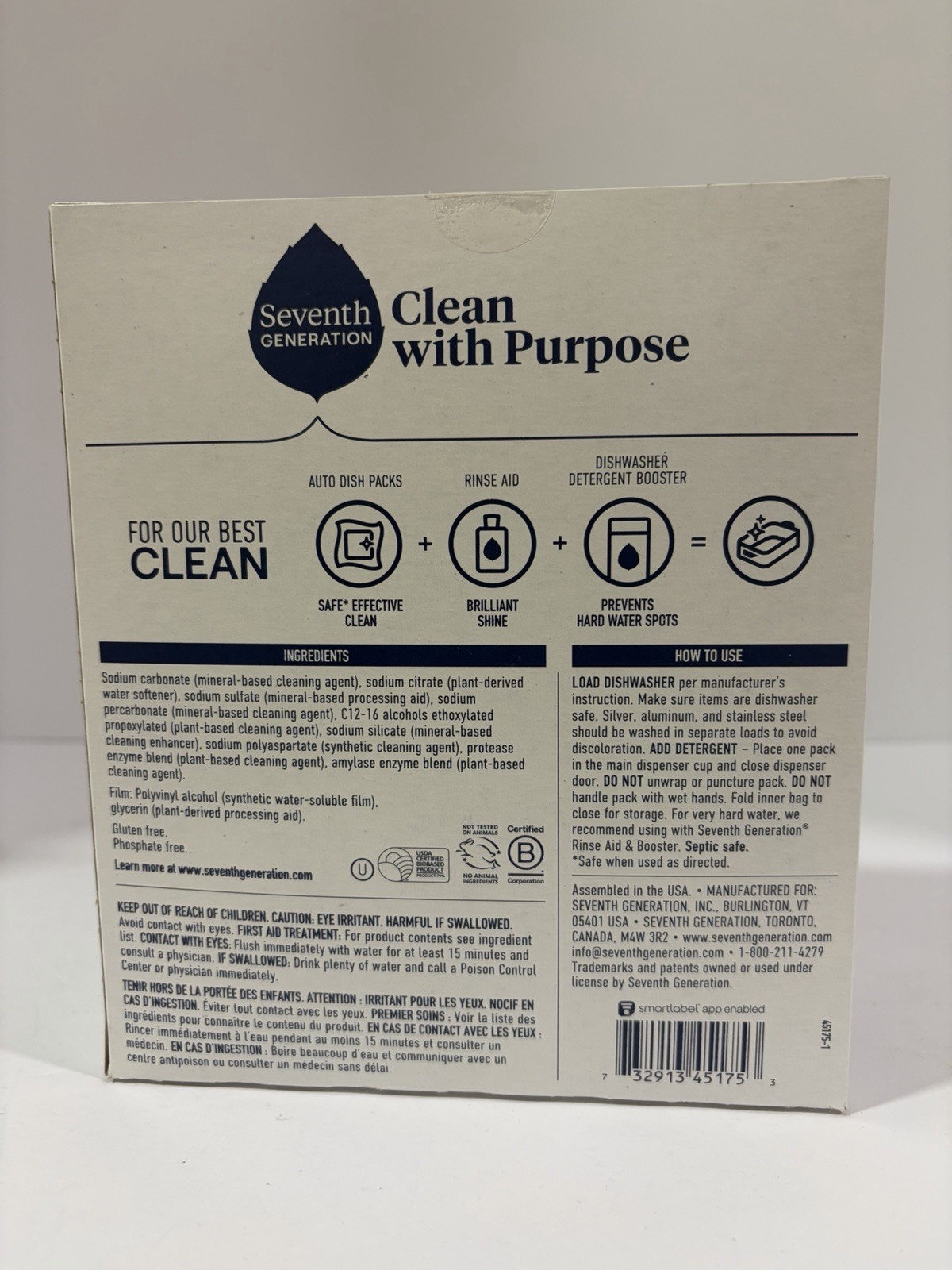 Seventh Generation Dishwasher Detergent Packs, Free & Clear 45 Pk 23.8oz/675 g