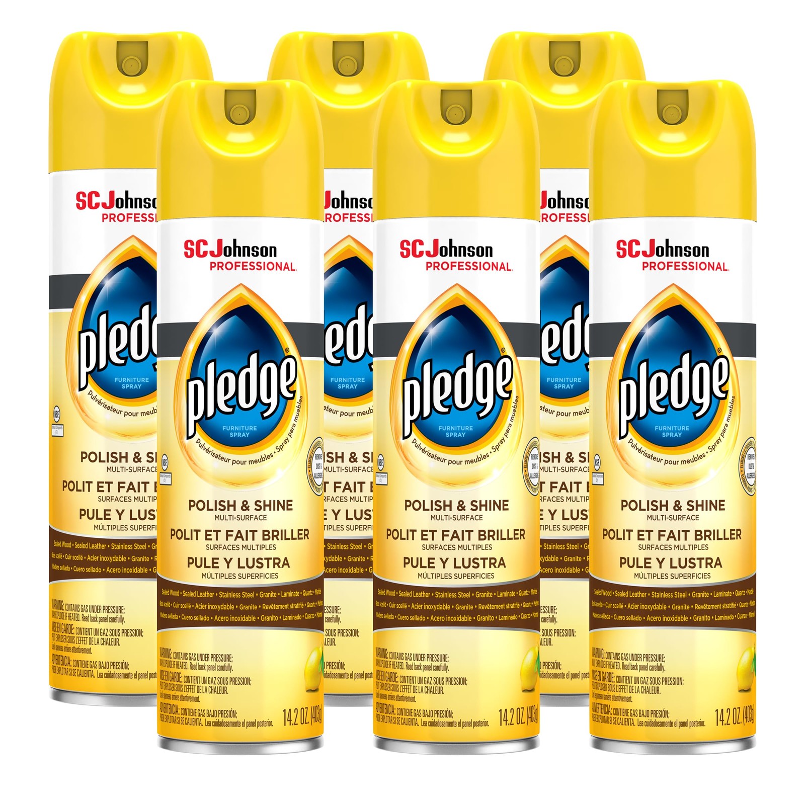 Multi Surface Furniture Polish Wood Shine Lemon Scent 14.2oz 6 Pack Professional