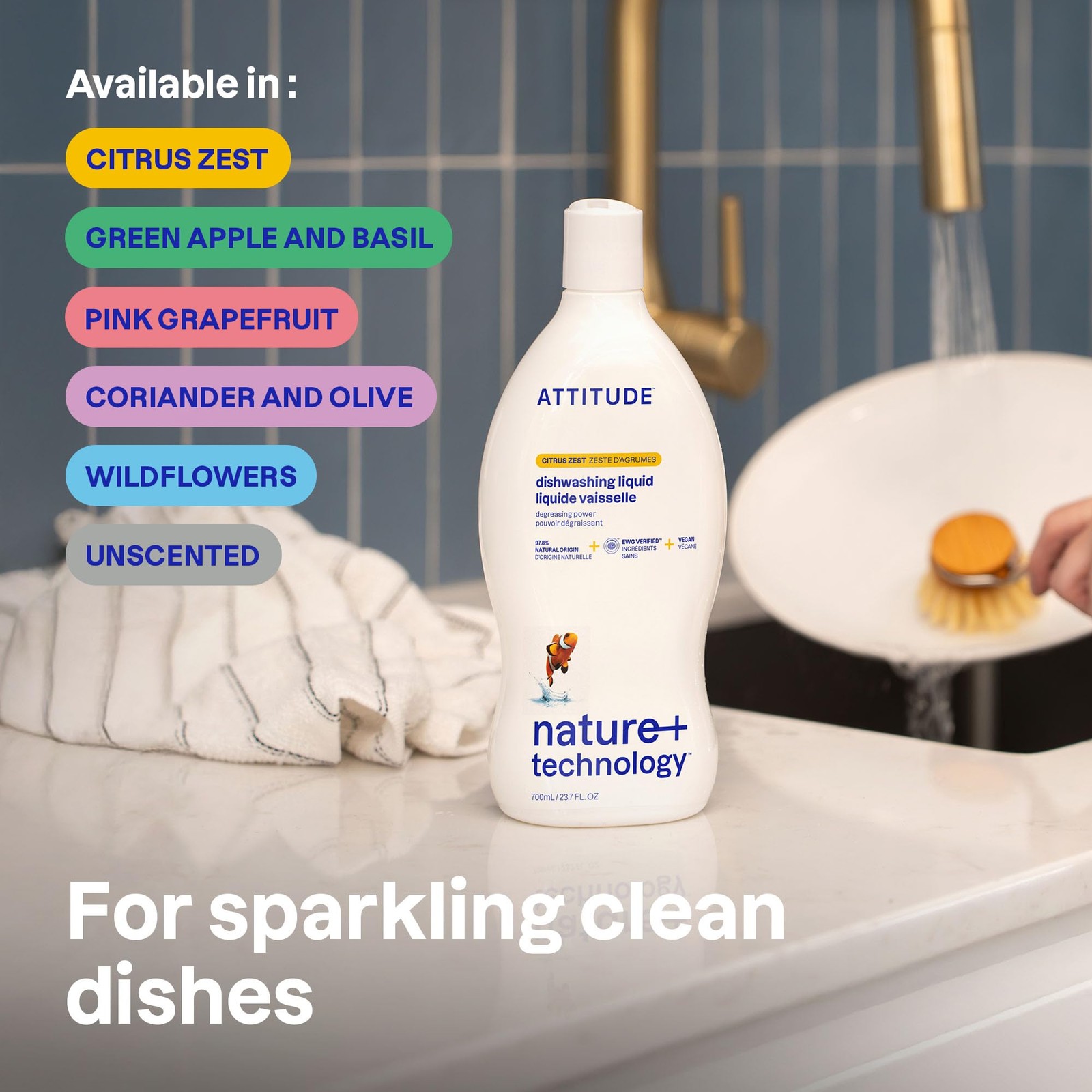 ATTITUDE Dish Soap, EWG Verified, PlantBased & Vegan Dishwashing Liquid, Natu…