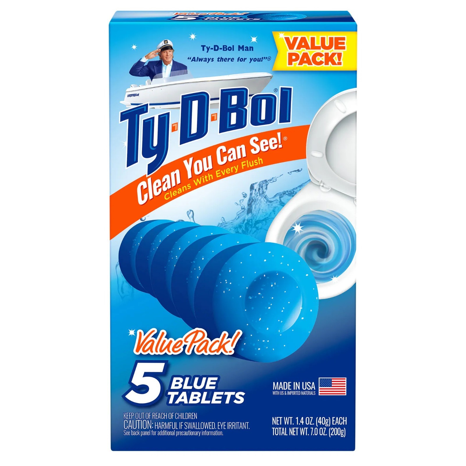 Ty-D-Bol Blue Tablets Value 5 Pack Automatic Toilet Bowl Cleaner Deodorizer Tabs