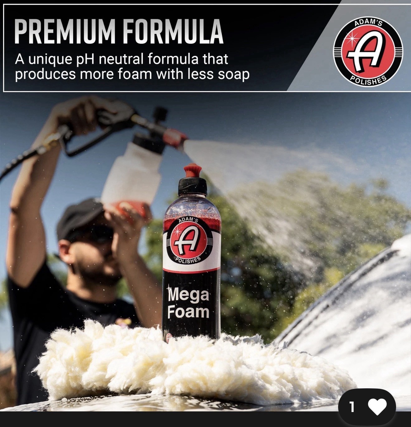 Adam’s Mega Foam 16oz pH Neutral Car Soap For Car Washing, Concentated For W…