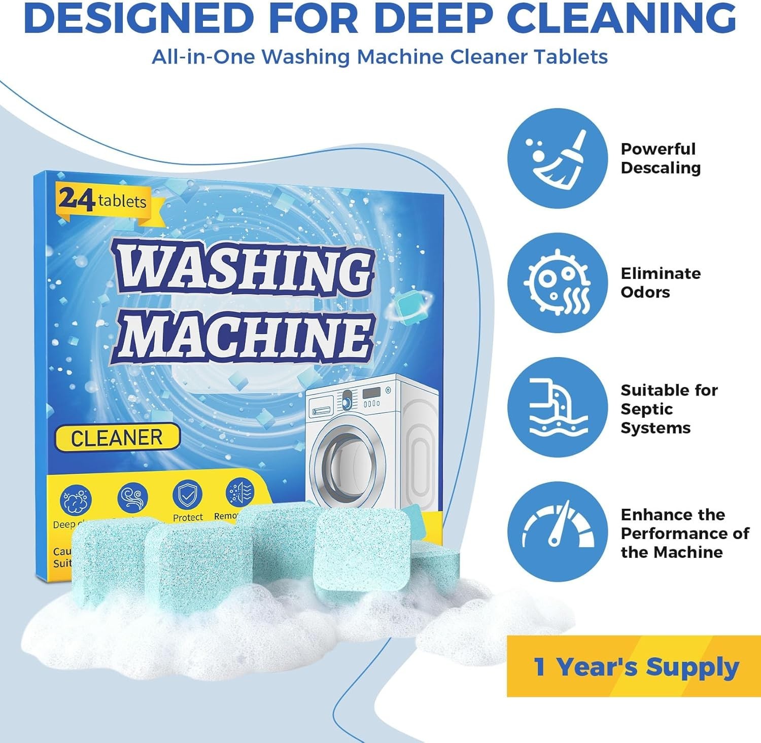 Uproot Clean Washing Machine Cleaner Tablets – 24 Pack for a 12 Month Supply. Fo