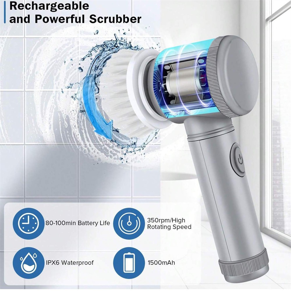 Power Scrubber Cordless Electric, Rotary Spin Cleaning Brush for Tub Floor Shoe