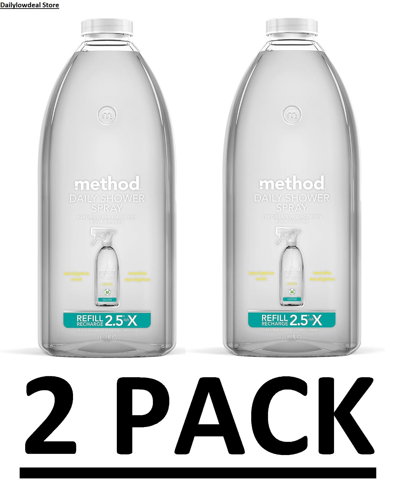 2 PACK – Method Daily Shower Spray Cleaner Refill Eucalyptus Mint 68 oz Each