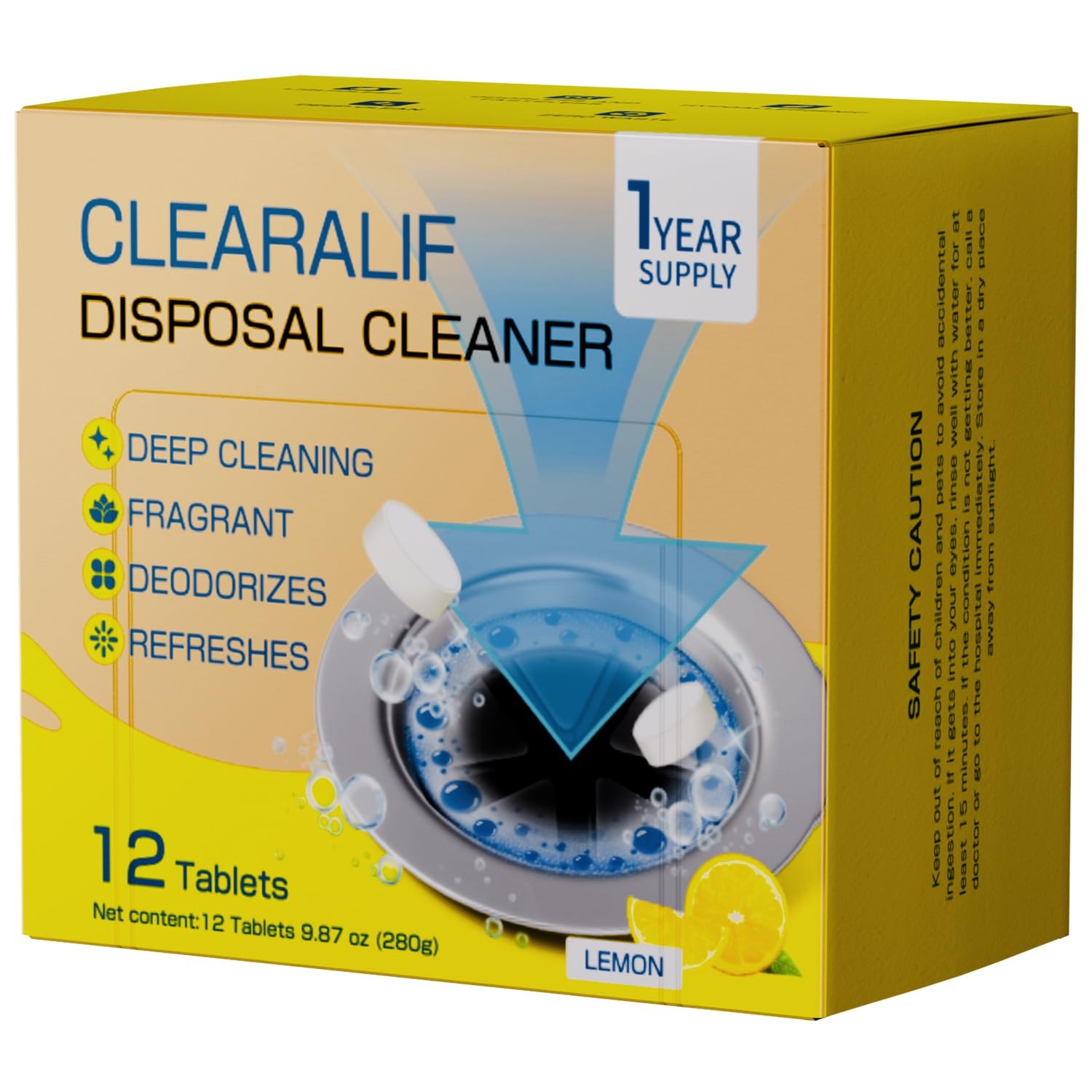 12 PCS Household Garbage Disposal Cleaner Tablets Fresh Lemon Deodorizer Pods