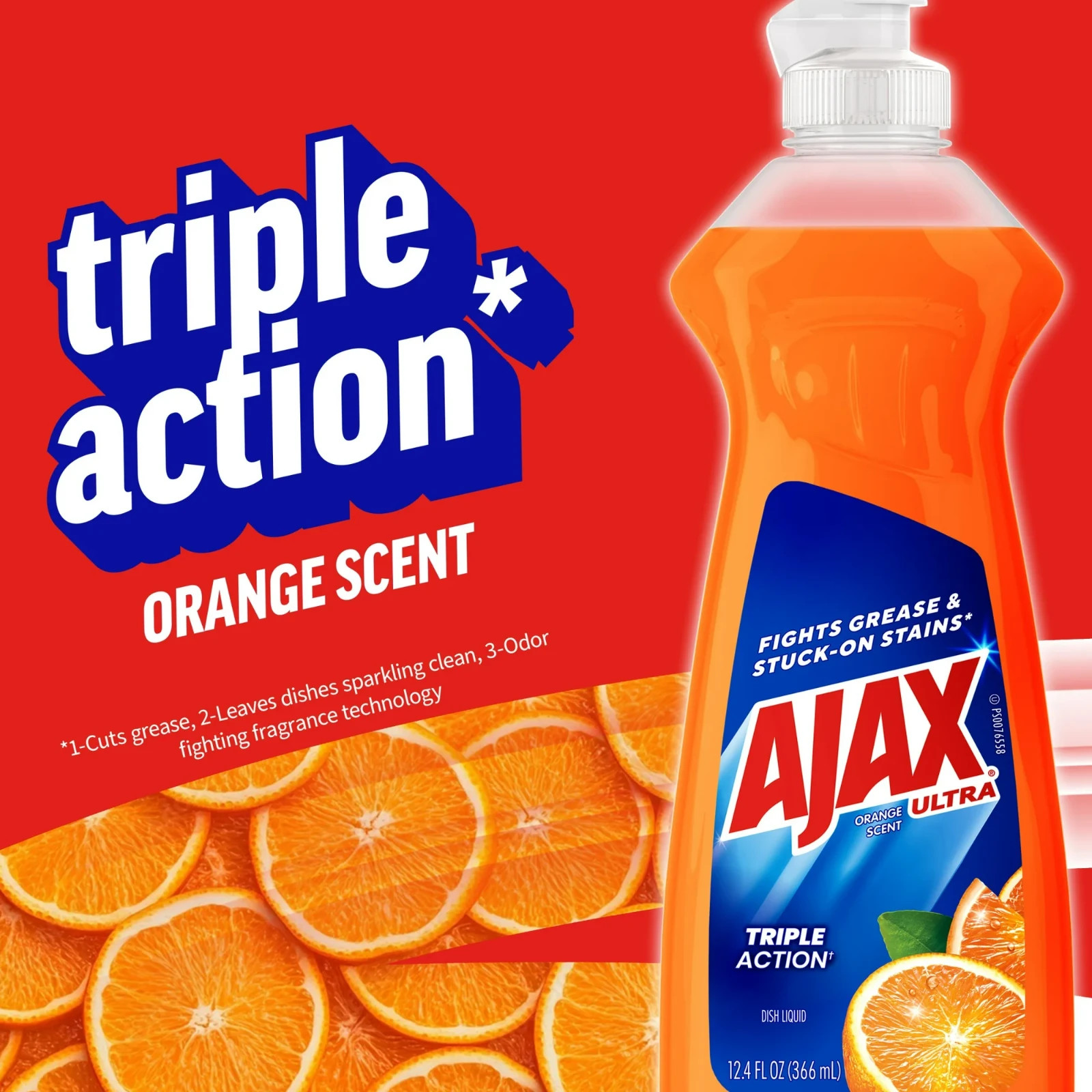 6 Ajax Ultra.Orange.Triple Action Dish Liquid 12.4oz each 6 pack