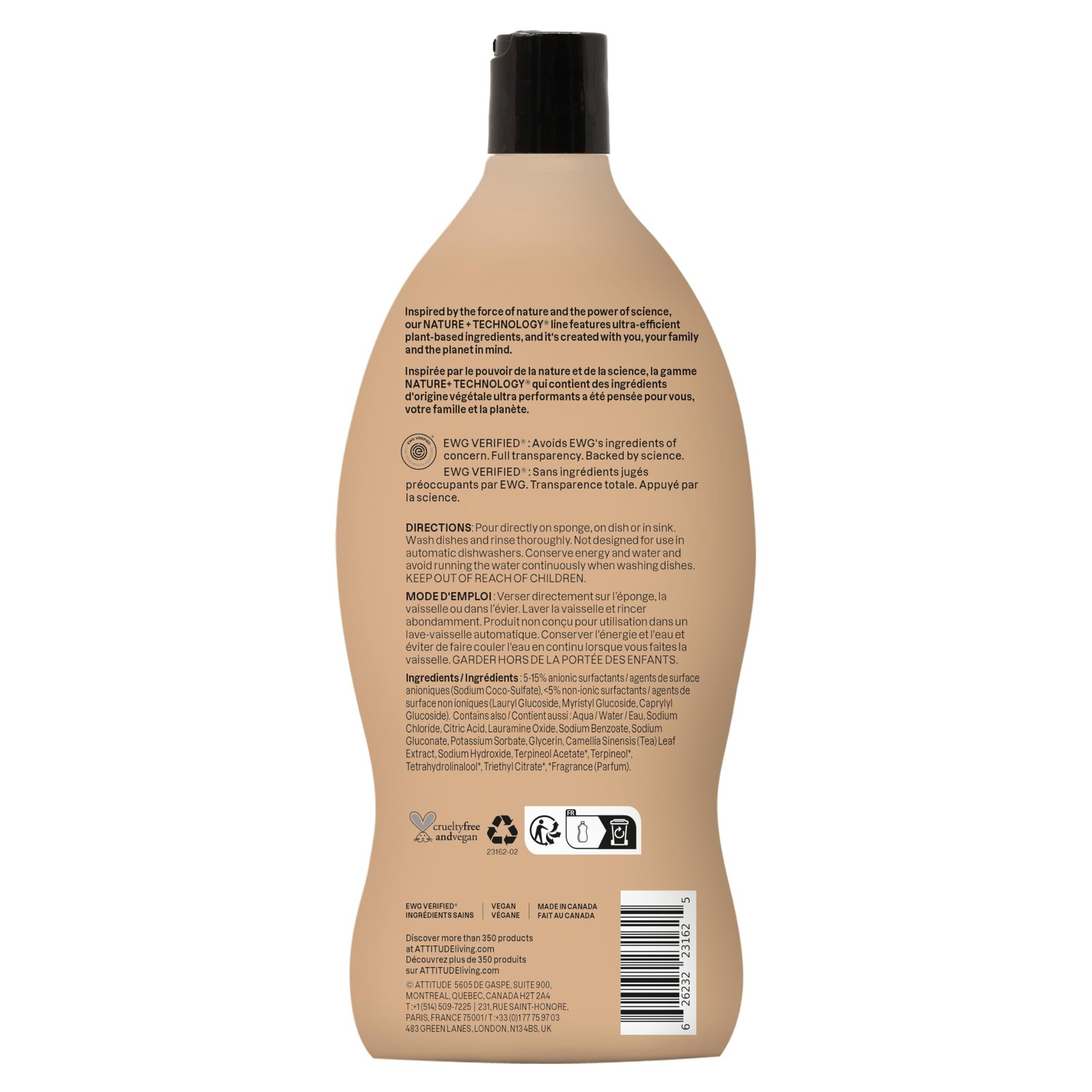 ATTITUDE Dish Soap, EWG Verified, Plant-Based & Vegan Dishwashing Liquid, Nat…