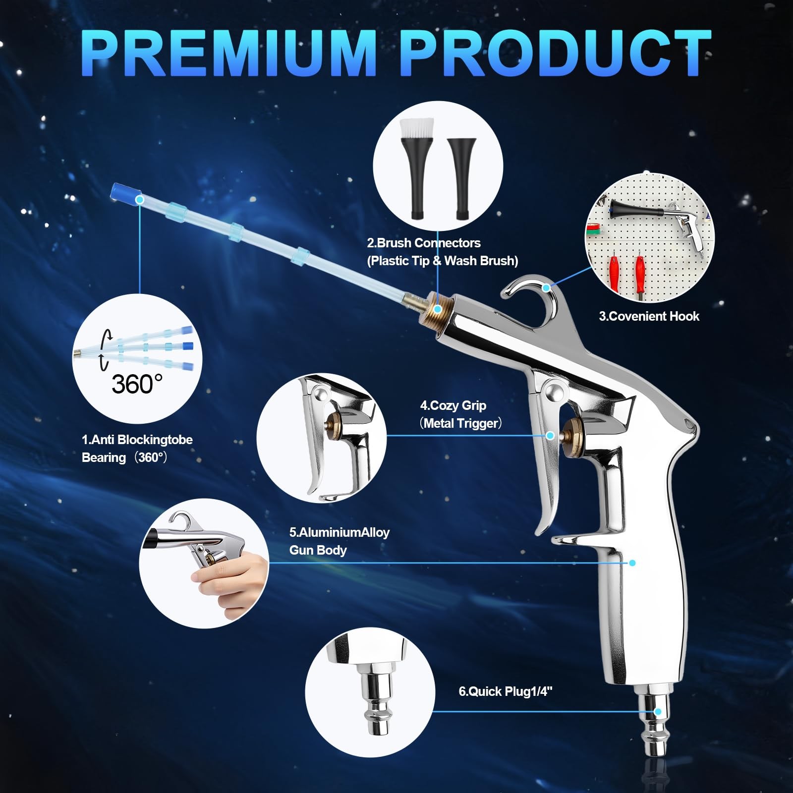 2 Nozzles Air Cleaning Gun, Dry Cleaning Gun Quickly Blasts Dust, Dirt and Gr…