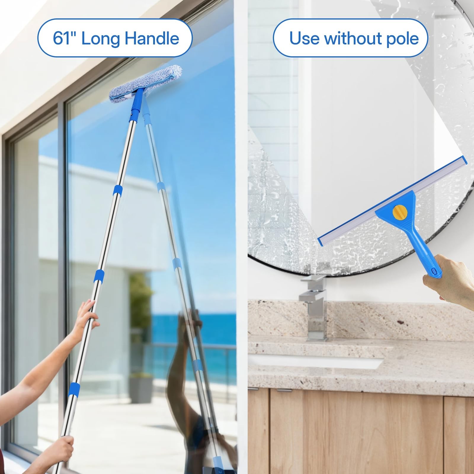 Window Cleaning Kit with Bucket 3 Gallon, 14″ Window Squeegee and 15″ Scrubbe…