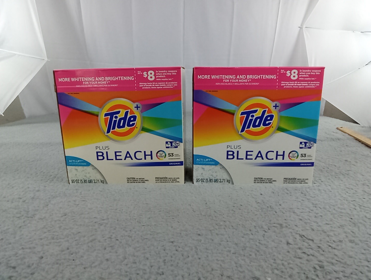 2x Tide Plus Bleach Acti-Lift Crystals Laundry Detergent Powder 95 oz