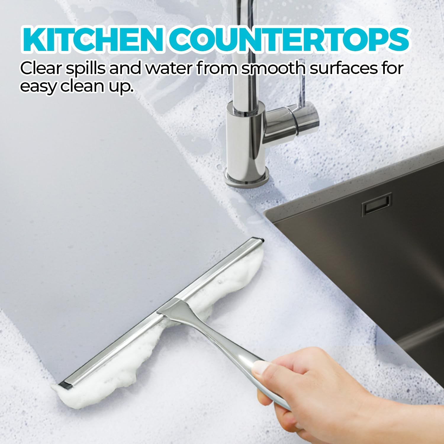 “12 Inch Shower Squeegee Silver, NonSlip Grip for Glass, Tile, Bathroom”