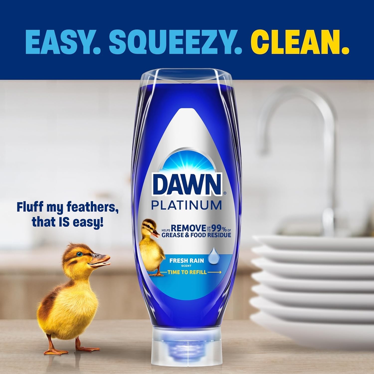 Dawn Platinum EZ-Squeeze Dish Soap, Dishwashing Liquid, Fresh Rain, 2x18oz Bundl
